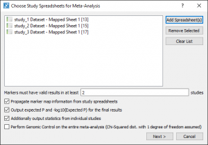 Select the study spreadsheets for Meta-Analysis