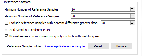 Fig 19. Reference sample settings in the CNV algorithm menu.
