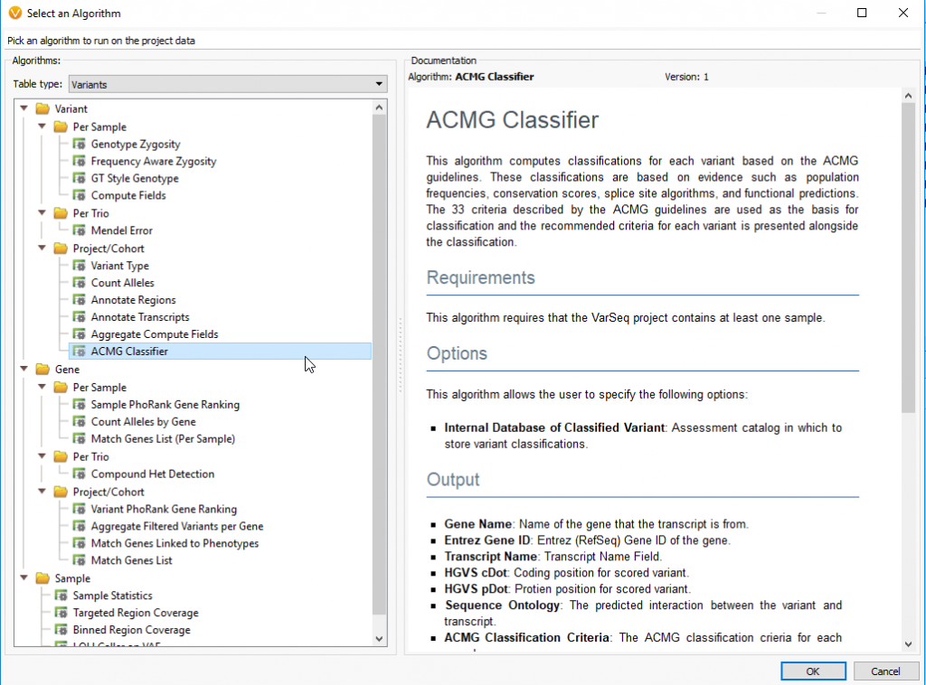 The ACMG Classifier is located under Project/Cohort in AddàComputed Data.