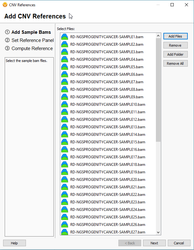 Fig 6. Selecting the BAM files for the reference sample set.