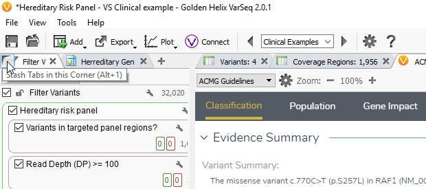 The Golden Helix Classification prediction model provides a rich visualization of the current classification of the variant by leveraging the answered criteria.