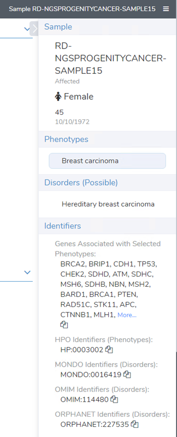 screen shot of identified genes