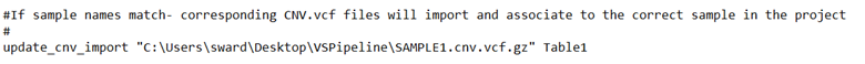 Defining the CNV file to be imported and the table to import to. 