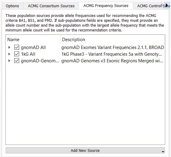 Using the merged gnomAD annotation track in VSClinical as an additional ACMG frequency source.