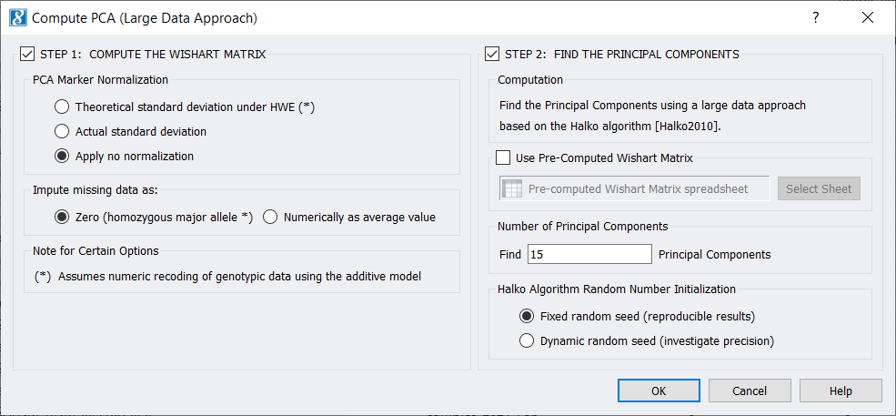 The Large Data PCA Dialog for Numeric Data