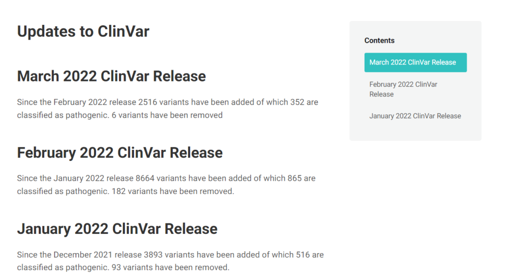 ClinVar product annotations update page