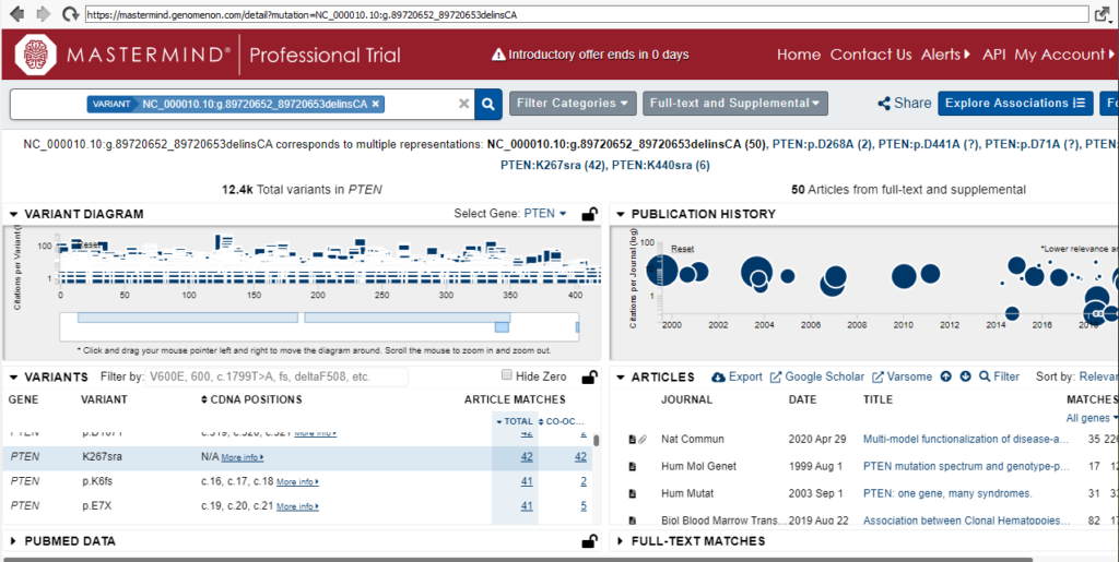 Figure 10: The web browser view of the Genomenon Mastermind database