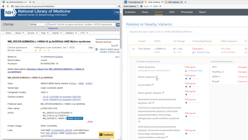 Figure 5. Explore ClinVar submissions (scroll for publications) for your variant and related and nearby variants.