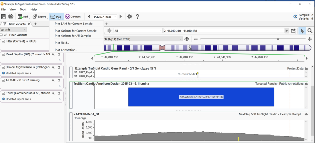 Figure 1. Genome Browse displaying variant and BAM for the current sample.