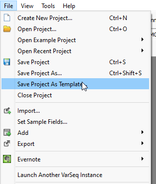 Figure 8: Saving the locked project as a Template.