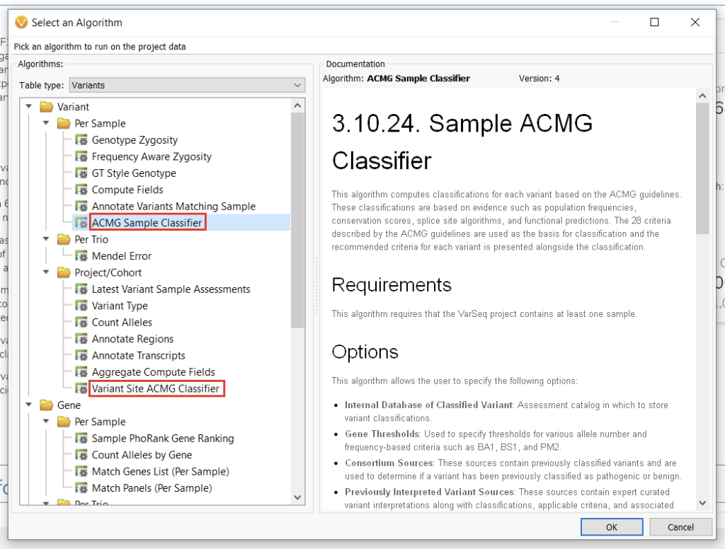 Figure 3: The ACMG Sample Classifier and the Variant Site ACMG Classifier