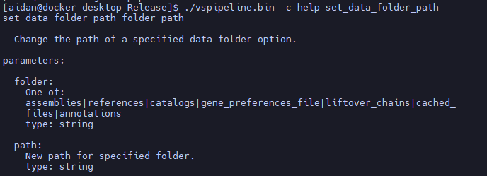 The vspipeline help for the set-data_folder_path command. This command allows specifying inputs for vspipeline.