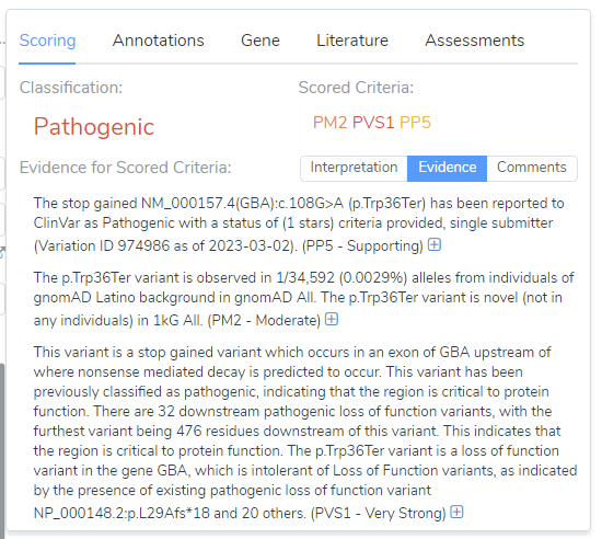 Figure 7: Pathogenic Scored Criteria.