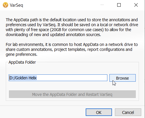 Figure 6: Selecting a location to move the AppData Folder.